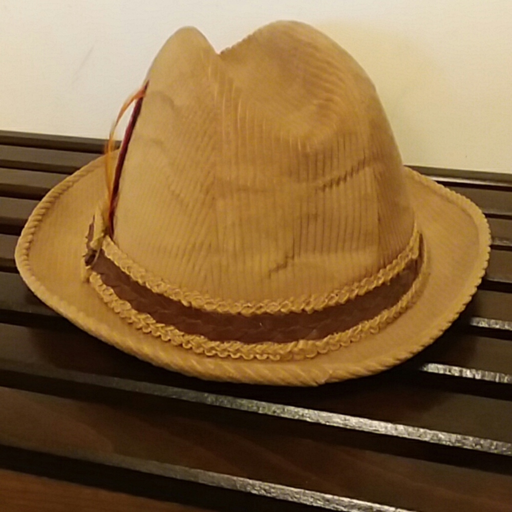 Vintage Stetson Tan Corduroy Fedora with Feathers - Picture 4 of 8